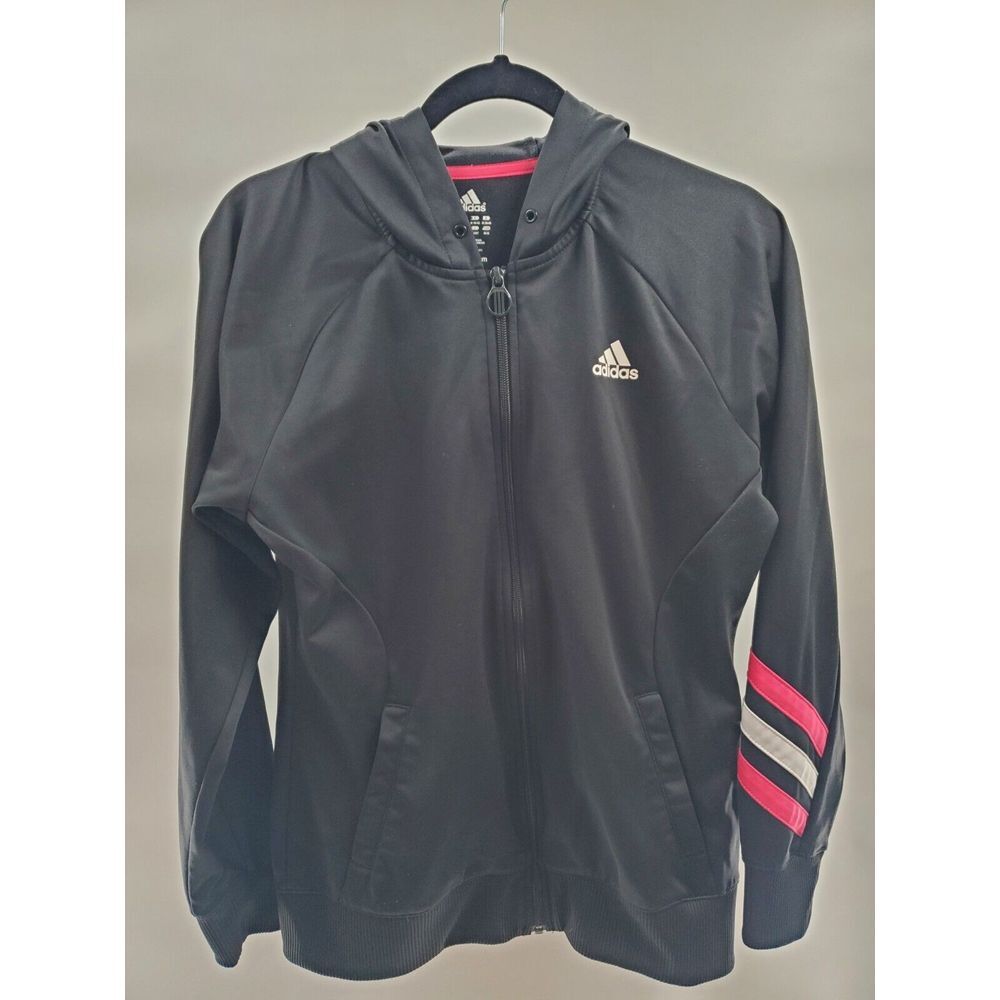 Adidas Track Jacket Women's Medium White Pink Stripes Lightweight Hoodie